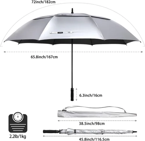 Vista 3 de G4Free Paraguas de golf enorme de 72 pulgadas con protección UV, apertura automática, resistente al viento, paraguas de gran tamaño con ventilación