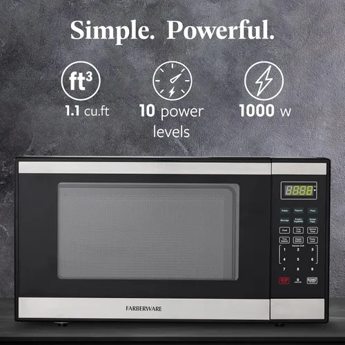 Vista 2 de Farberware - Horno microondas de encimera de 1.1 pies cúbicos – 1000 vatios de potencia, configuraciones de cocción automática, descongelación