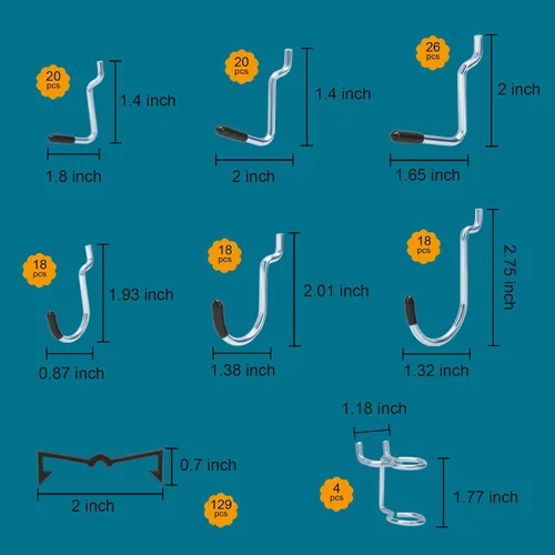 Vista 3 de Kit organizador de accesorios para tablero perforado de 310 piezas, cestas para tablero perforado y portarrollos de papel para surtido de ganchos
