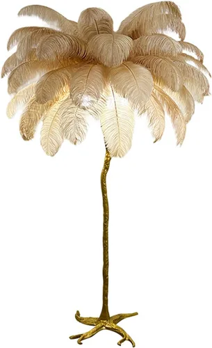 Vista 10 de Lámpara de plumas de avestruz, lámpara de plumas de resina con plumas de avestruz naturales (contiene fuentes de luz) tiene interruptor de pie