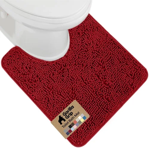 Vista 85 de Gorilla Grip - Tapete de baño afelpado, absorbente, peludo, de felpilla, para base de inodoro cuadrada, reverso de goma, suave, de microfibra, claro