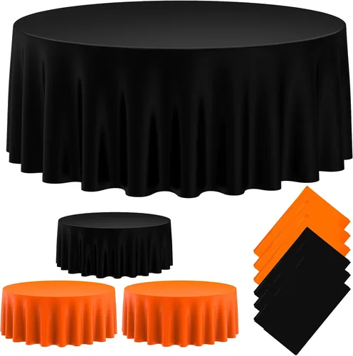 Vista 8 de Oudain Mantel redondo de plástico de alta calidad de 84 pulgadas, desechables, impermeables, para fiestas, cenas, cumpleaños, campamento, picnic
