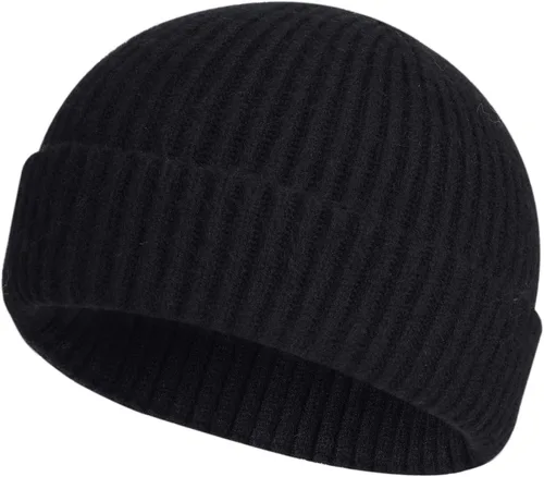ROYBENS Gorro de punto de lana con puño corto para pescadores para hombres y mujeres, sombreros cálidos de invierno, 1A-negro | Warm Trawler Beanie