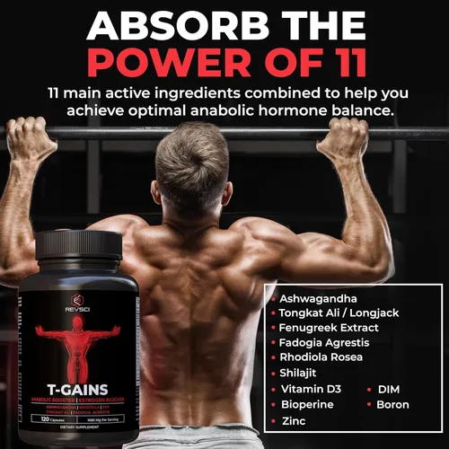 Vista 8 de Refuerzo anabólico y constructor muscular, suplemento de testosterona T-GAINS para hombres, refuerzo de prueba TRT y bloqueador de estrógeno