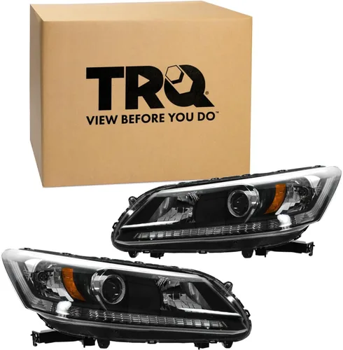 Vista 375 de TRQ Juego de Conjunto de Ensamble de Faros de 2 Piezas de Desempeño Halógeno con Marco Cromado Conductor y Lado del Pasajero Compatible con Mercedes