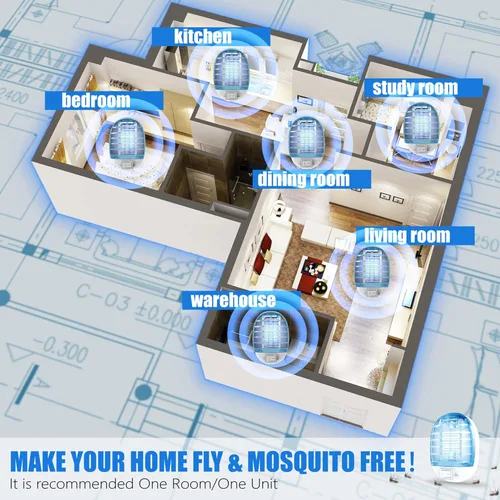 Vista 6 de Exterminador de insectos para interiores, trampa para moscas para interiores, mata mosquitos electrónico con luces azules para sala de estar, hogar