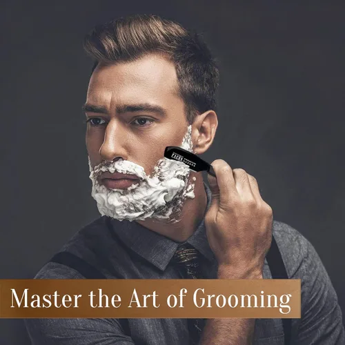 Vista 4 de Facón - Maquinilla de afeitar recta para hombre, kit profesional de afeitar de borde recto con 100 cuchillas, afeitadora barbero japonesa de acero