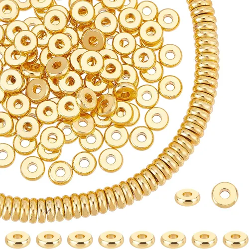 Vista 11 de PH PandaHall 200 piezas cuentas espaciadoras planas de oro de 18K, cuentas heishi redondas de 5mm, cuentas sueltas de disco, espaciadores de metal