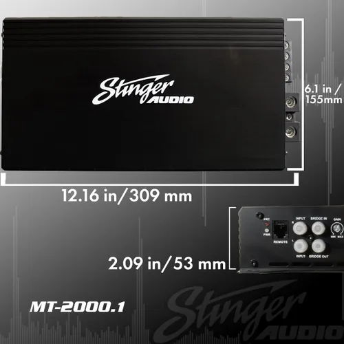 Vista 3 de STINGER Audio MT20001 Monoblock 2000 Watt RMS Amplificador de subwoofer de audio para automóvil con control remoto de nivel de subwoofer, fuente