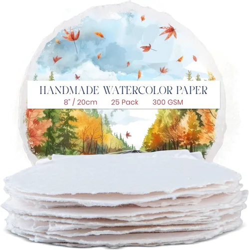 Vista 9 de Wanderings Papel de acuarela redondo grueso hecho a mano con borde deckle - 10.58 oz/m² - Papel circular texturizado blanco de alta calidad