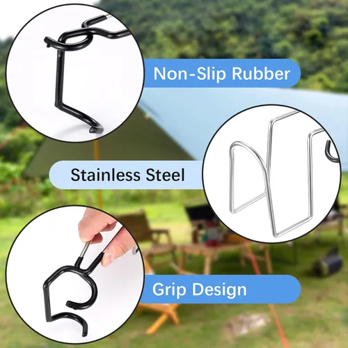 Vista 2 de TOBWOLF - 2 ganchos para farol de campamento al aire libre, soporte para botellas de agua, soporte de lámpara de acero inoxidable, soporte