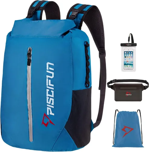 Vista 7 de Piscifun Bolsa seca impermeable, ligera mochila seca enrollable sellada con bolsa de cintura y funda para teléfono que mantiene el equipo seco