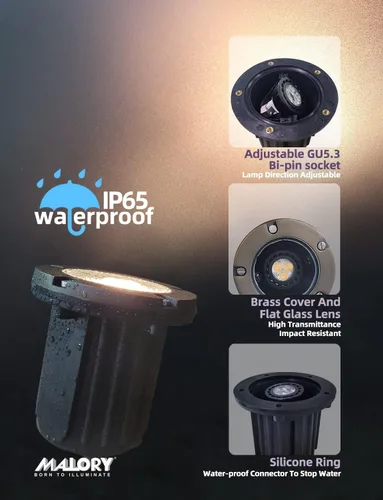 Vista 6 de MALORY Luces de Paisaje de Bajo Voltaje, (4.6''A) Cubierta Superior de Latón 12V Luces Empotradas en el Suelo para Exteriores, Iluminación LED