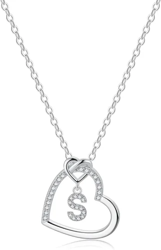 Anoup Collares con inicial para mujeres y niñas, colgante de oro macizo de 14 quilates sobre corazón de 18 pulgadas + 2 pulgadas, cadena ajustable,