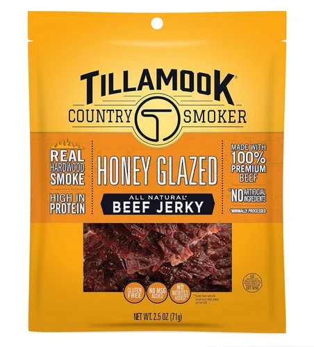 Vista 4 de Tillamook Country Smoker Carne seca de madera dura ahumada con miel, 2.5 onzas (Paquete de 12)