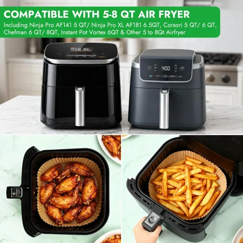 Vista 3 de BYKITCHEN 300 forros desechables para freidora de aire Ninja AF141 5QT Pro AF181 6.5QT, Chefman 6 cuartos de galón, Cosori 6QT y otras freidora