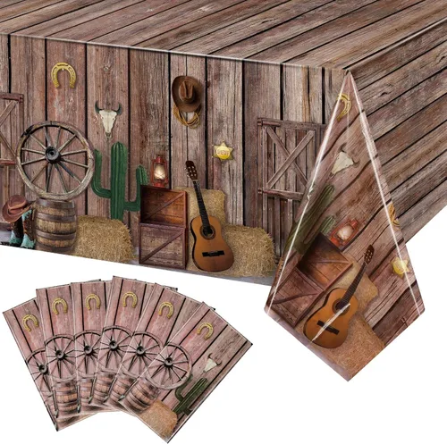 Vista 10 de Tiamon - Mantel de plástico con diseño de vaquero occidental (1 unidad)