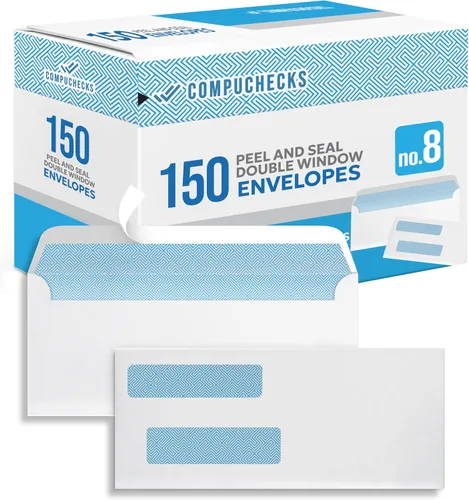 Vista 10 de Compuchecks Sobres de doble ventana #8 - Tira de despegar y sellar, sobres de cheques de correo de seguridad para negocios – a prueba