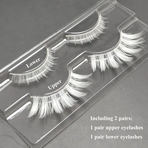Vista 2 de Luwigs Pestañas postizas blancas para cosplay, Halloween, herramientas de extensión de pestañas blancas, reutilizables, aspecto natural, anime
