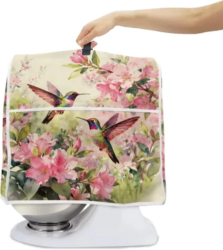 Vista 2 de Birds Flower Pattern Kitchen Aid Mixer Cover, Food Processor Cover with Top Handle and Storage Pocket, Dust Cover for Kitchen Stand Mixer or Coffee