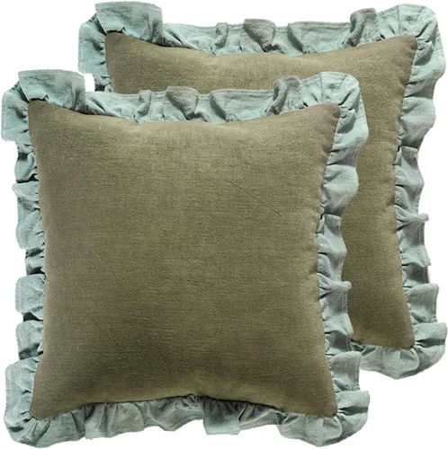 Vista 14 de patdrea Shabby Chic Rhodo - Juego de 2 fundas de almohada decorativas de 18 x 18 pulgadas, fundas de almohada de lino rojo con volantes, fundas