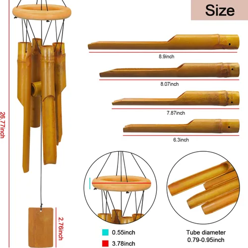 Vista 2 de VIREKM Campanillas de viento para exteriores, campanillas de viento de condolencia, campanillas de viento de bambú al aire libre con sonidos