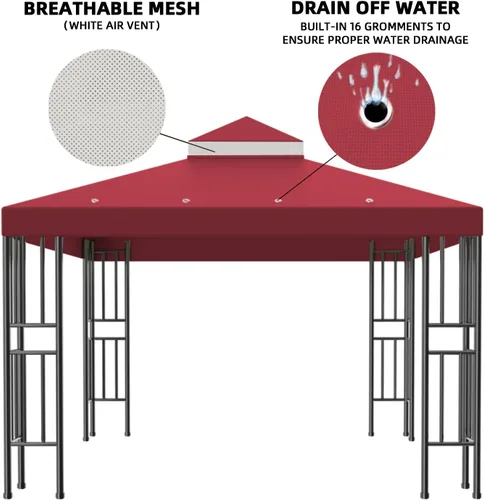 Vista 2 de Sumfaller - Toldo de repuesto para cenador de 10 x 10 pies, cubierta superior de doble nivel para cubierta de techo de barbacoa al aire libre, Rojo