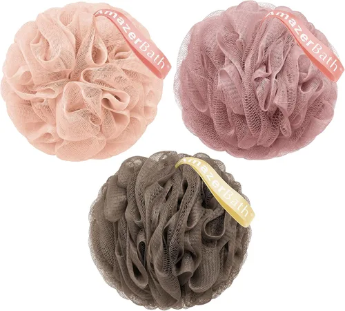 AmazerBath Esponja de lufa de 2.65 oz/pieza, esponja de ducha para hombres y mujeres, juego de 3, esponja de baño (rubor de paleta)