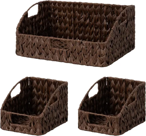 Vista 12 de GRANNY SAYS Cestas de almacenamiento de mimbre, cesta de mimbre impermeable con asas, contenedores de almacenamiento tejidos trapezoidales