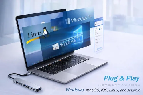 Vista 8 de Adaptador de concentrador USB C 8 en 1 para portátil – Divisor USB multipuerto con USB 3.0, 3 USB 2.0, puerto USB-C, lector de tarjetas SD/TF