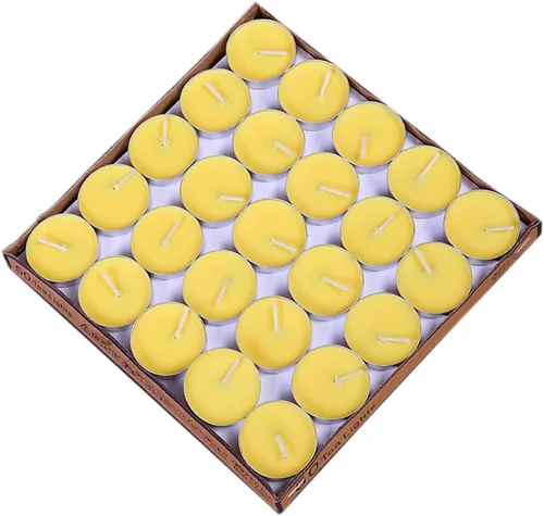 Vista 9 de Velas de té, paquete de 50 velas coloridas de cera prensada de parafina de aproximadamente 2 horas de tiempo de combustión para viajes, centro