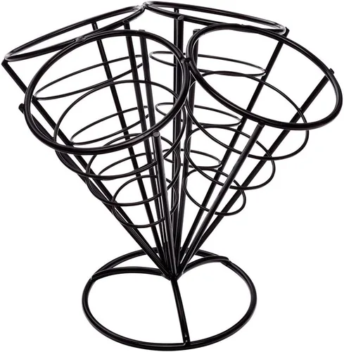 Vista 2 de Restaurantware Exhibición de cono de comida de 3.5 x 6.8 pulgadas, 1 soporte para cono, 4 ranuras en espiral, soporte de cono de helado de hierro