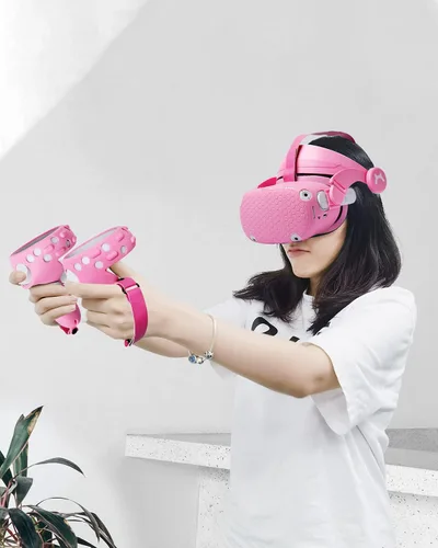 Vista 9 de MODJUEGO Head Strap for Oculus Quest 2 with Silicone Touch Controller Grip Cover,VR Shell Protector Cover & VR Face Cover 6 in1 Replacement Set