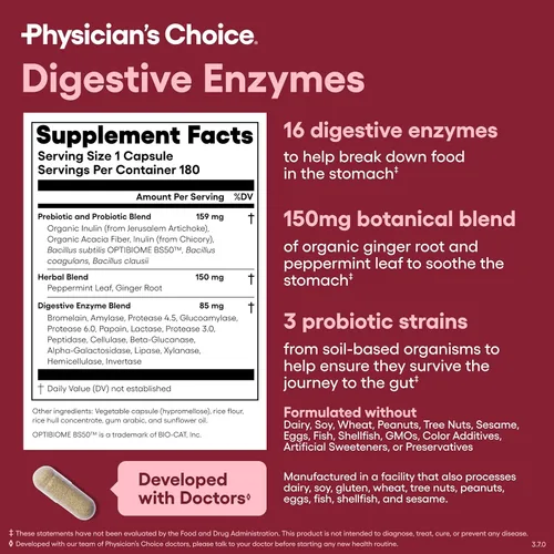 Vista 8 de Physician's CHOICE - Paquete óptimo para la salud intestinal: 60 mil millones de probióticos 60ct + enzima digestiva 180ct para comodidad digestiva