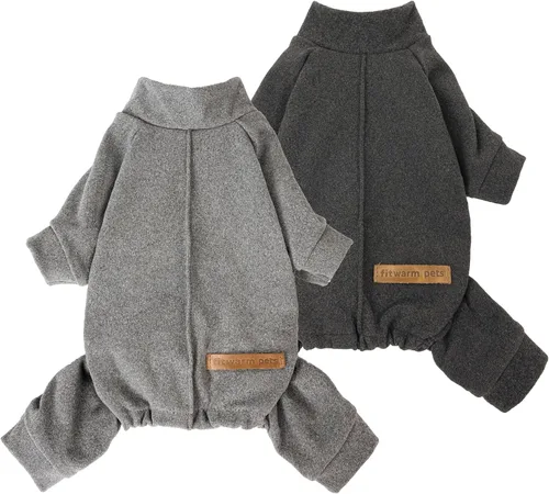 Fitwarm Paquete de 2 Pijamas Ligeros de Forro Polar para Perros, Ropa Cálida de Invierno para Perros Pequeños Macho y Hembra, Mameluco Acogedor para