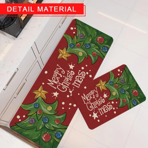 Vista 6 de Mloabuc Juego de 2 tapetes de cocina con texto en inglés "Merry Christmas", antifatiga, impermeables, resistentes a las manchas, color azul