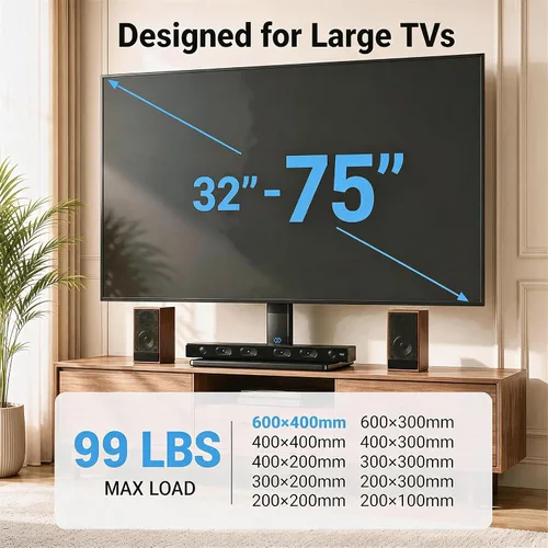 Vista 3 de PERLESMITH - Soporte universal para TV de mesa para televisores LCD LED OLED 4K de pantalla plana de 32 a 65 pulgadas - Soporte de TV de altura