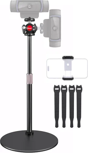 Vista 10 de Soporte de trípode para cámara web para escritorio, base pequeña recién mejorada y cabezal esférico de 360° y altura ajustable, ideal para cámara