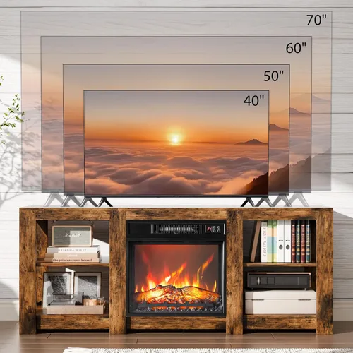 Vista 3 de VINGLI Soporte de TV con Chimenea para televisores de hasta 70 pulgadas, Centro de Entretenimiento Estilo Granja con Calentador de Chimenea