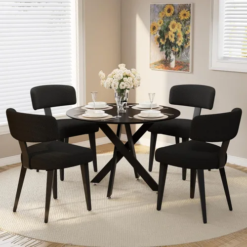 Vista 26 de Juego de mesa de comedor de madera para 2, mesa de cocina redonda de 36 pulgadas con 2 sillas de comedor Boucle, mesa de MDF con patas de metal