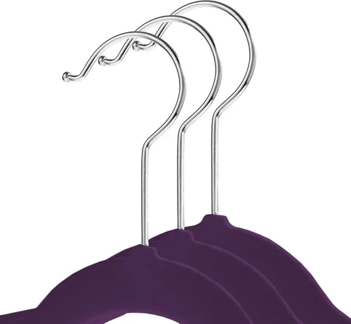 Vista 2 de Casafield 100 perchas de terciopelo para bebé, tamaño de 11 pulgadas, para ropa de bebés y niños pequeños, color morado