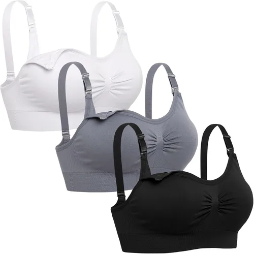 Vista 15 de Brasier de lactancia sin costuras para mujer - Bralette de maternidad para dormir y amamantar. Paquete de 3 3negro2beige