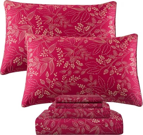 Vista 31 de QSH Juego de sábanas de tamaño individual 100% algodón egipcio, estampado de flores verdes con pájaros, mariposas y botánicas, lujo impreso, ropa