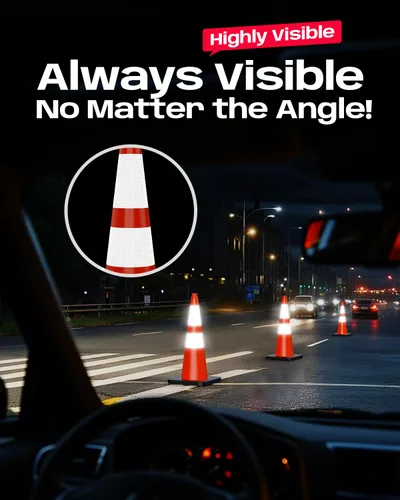 Vista 2 de BATTIFE Conos de tráfico de 28 pulgadas con base ponderada negra, conos de seguridad de PVC naranja para control de tráfico, eventos