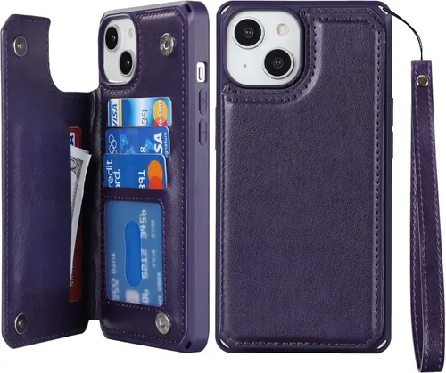 Vista 15 de iCoverCase Funda compatible con iPhone 14 Plus con tarjetero para mujer, bloqueo RFID en relieve, piel sintética con correa de muñeca de 6.7