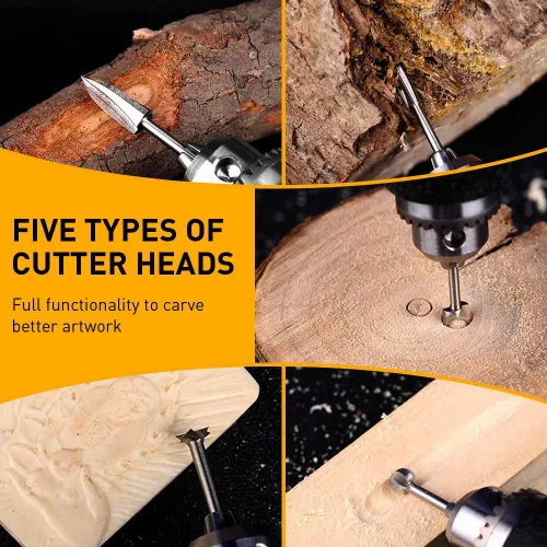 Vista 5 de Juego de brocas de tallado de madera compatible con Dremel herramienta rotativa 5 diferentes accesorios de taladro de grabado, herramienta