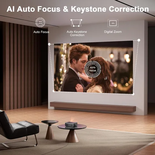 Vista 3 de AuKing Proyector, aplicaciones integradas y enfoque automático, mini proyector actualizado 2026, proyector de video de cine en casa Full HD 1080P