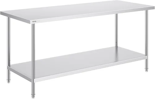 Vista 12 de VEVOR Mesa de preparación de acero inoxidable, 24 x 24 x 34 pulgadas, capacidad de carga de 700 libras, mesa de trabajo de metal resistente con 3
