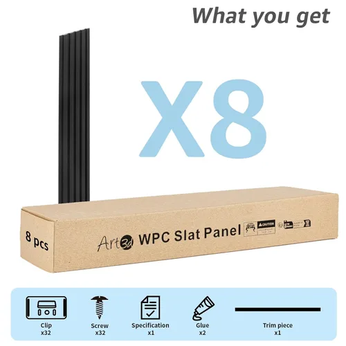 Vista 3 de Art3d WPC - Paneles de pared con listones, paquete de 8 unidades de 108 x 6 pulgadas, detalles de pared 3D para decoración de pared interior, sala