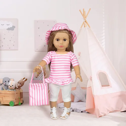 Vista 6 de BDDOLL 23 piezas de ropa y accesorios de muñeca de 18 pulgadas para vestido de muñeca de 18 pulgadas con muñecas de nuestra generación, incluyendo